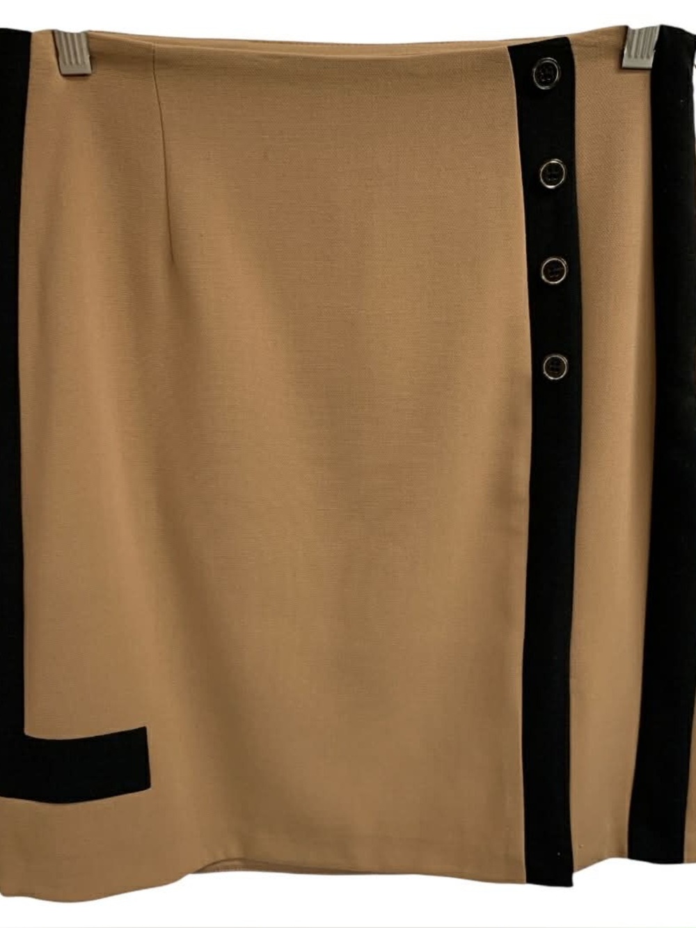 White House Black Market Camel and Black Button-Trim Pencil Skirt S2